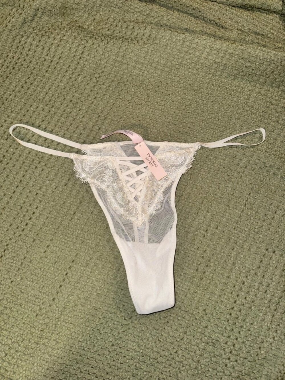 Victoria's Secret White Lace Front Thong Mesh Sides XXL NWT